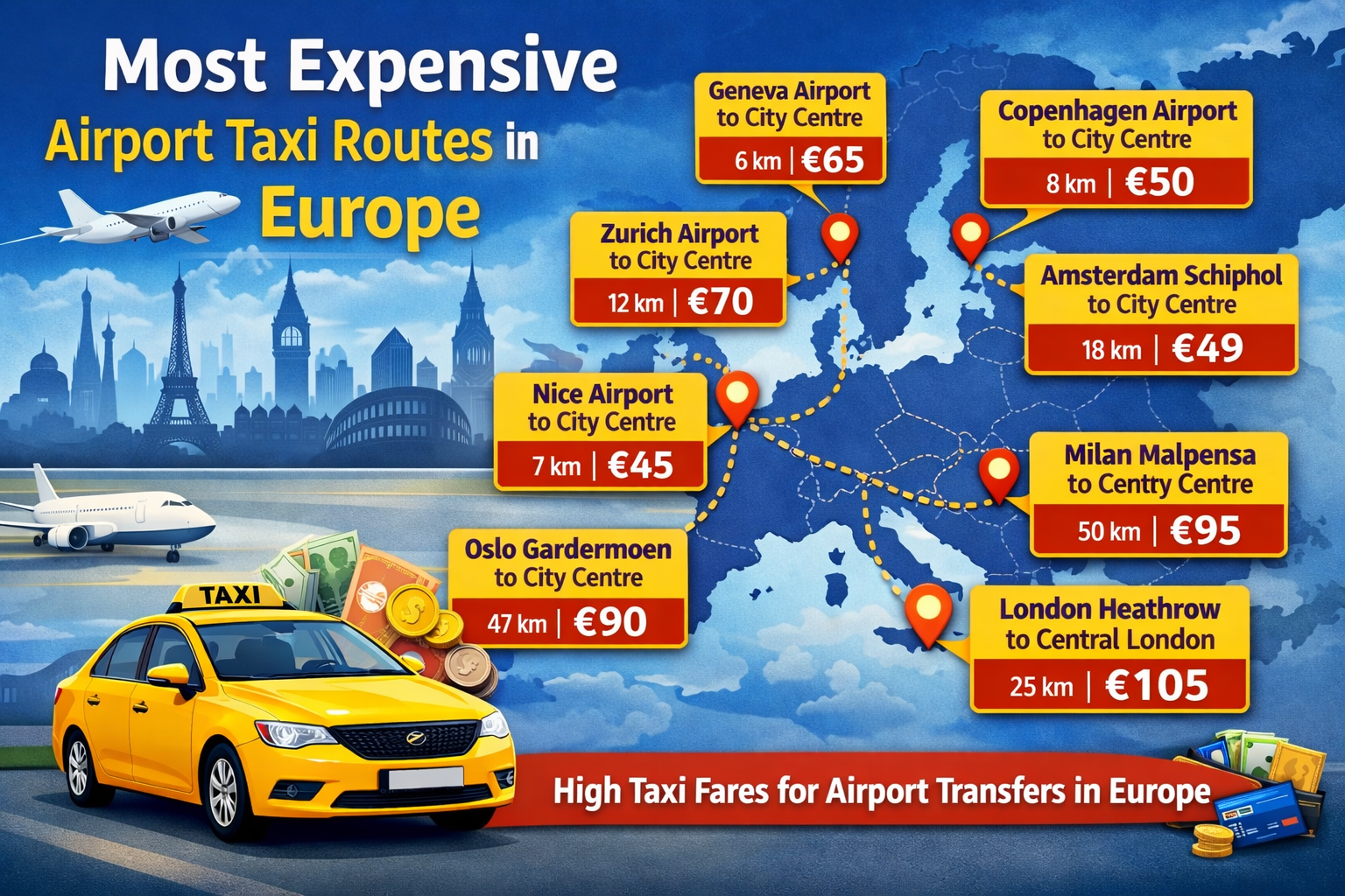 Most Expensive Airport Taxi Routes in Europe