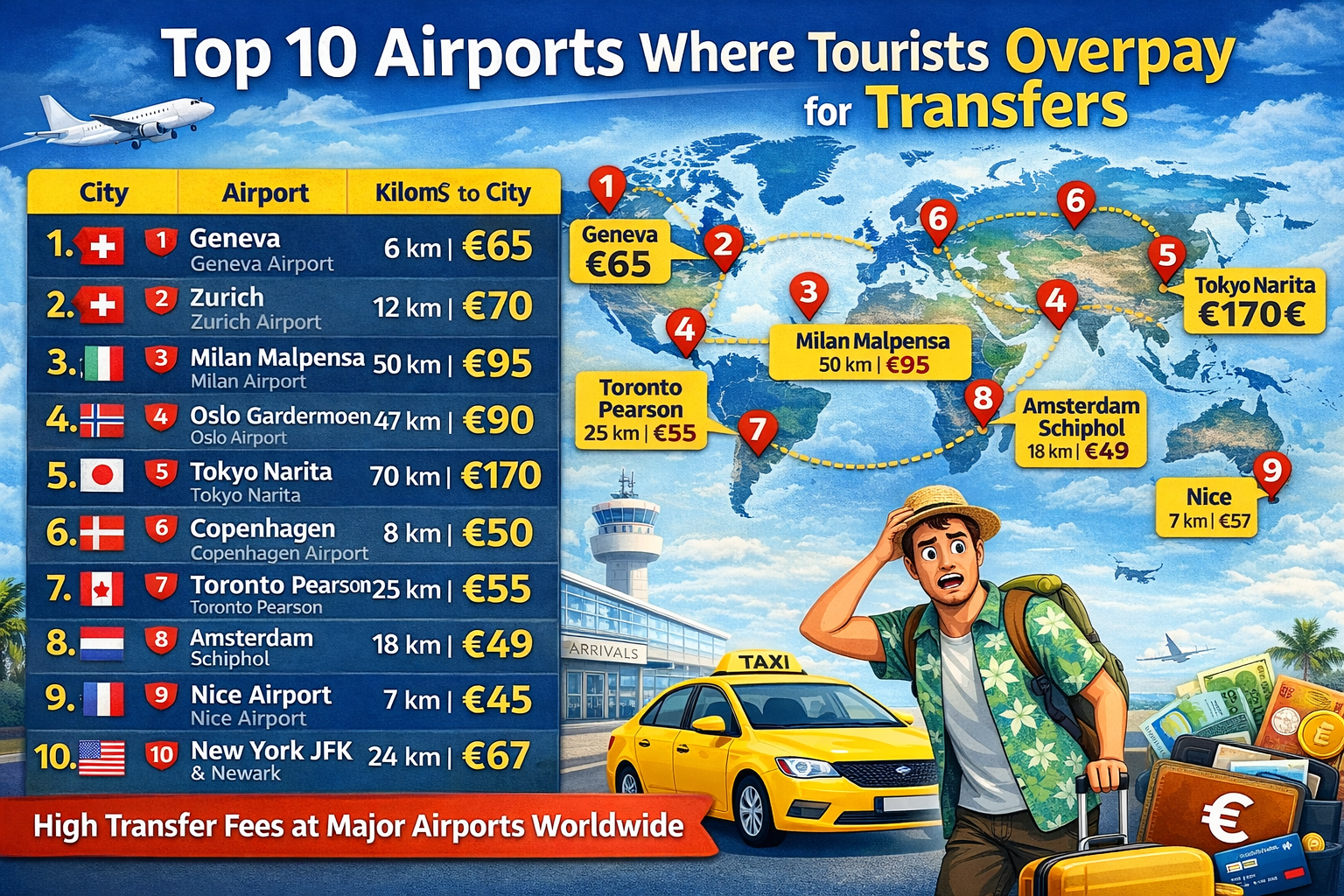 Top 10 Airports Where Tourists Overpay for Transfers