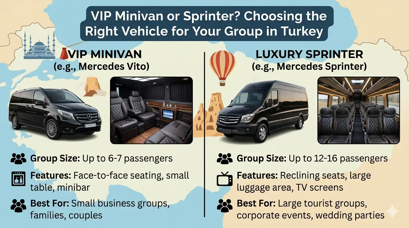 VIP Minivan or Sprinter? Choosing the Right Vehicle for Your Group in Turkey